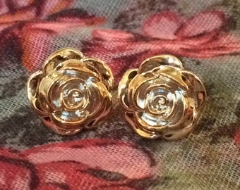 Rose gold pink resin earrings (16mm) on same color stainless steel studs, vintage, retro romantic