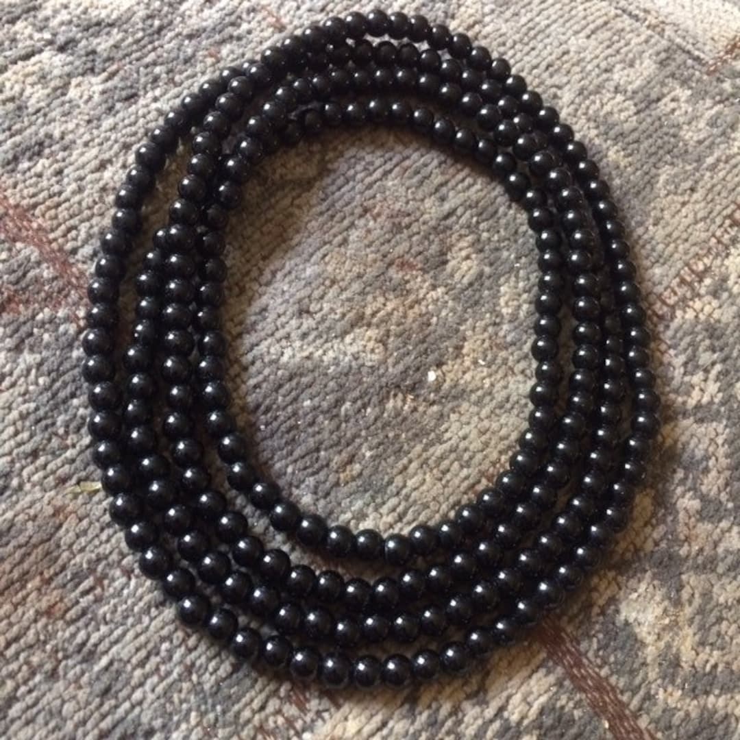 Collier Sautoir Vintage Perles Noires - Mélange De Bois Et De Verre, Longueur