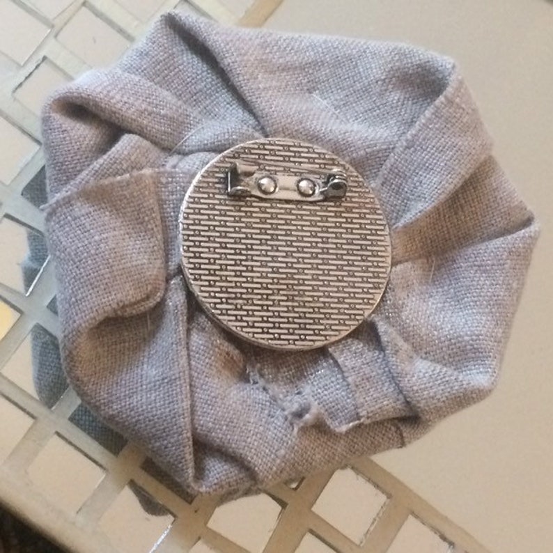 retro romantic boho rustic natural linen canvas vintage Beige grayed flower brooch nature hippie chic. handmade