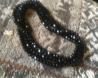 vintage extra long black faceted long necklace in crystal rondelle beads (120cm), reflections, sparkles, sparkles