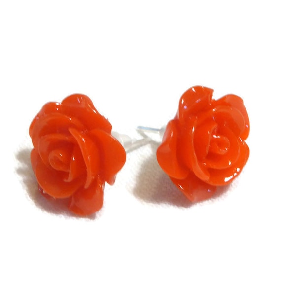 Red Resin Rose Earrings, Retro-romantic, Vintage