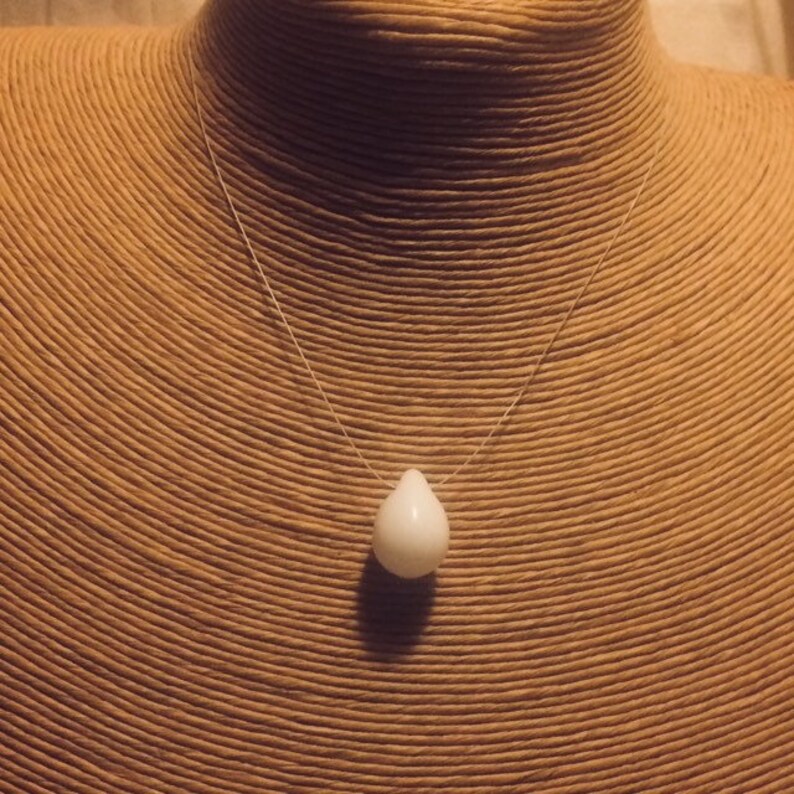 plain Invisible pearl necklace full milk-like drop ultra-thin cable minimalist Czech glass pendant opaque white milk