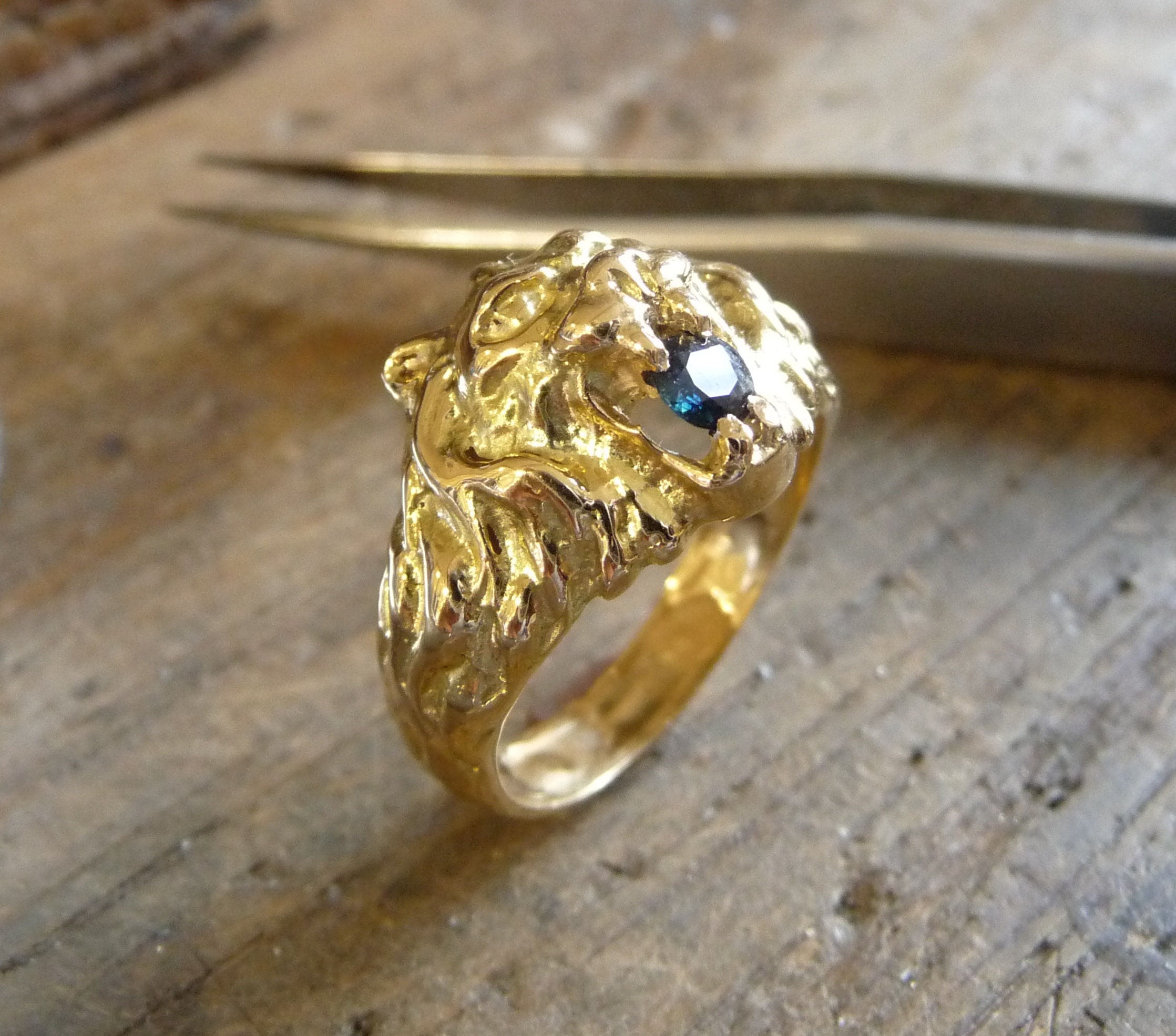 Bague En Or Tete De Lion Bague or bague lion bague or jaune tête de lion Nargal avec - Etsy Canada