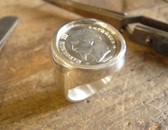 Chevalière homme argent massif ronde avec pièce 50 centimes - Etsy France