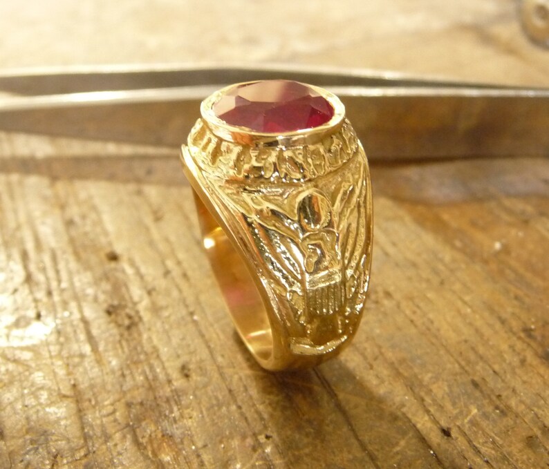 Man Ring Gold Ring US Army Gold Ring With Ruby Male Etsy