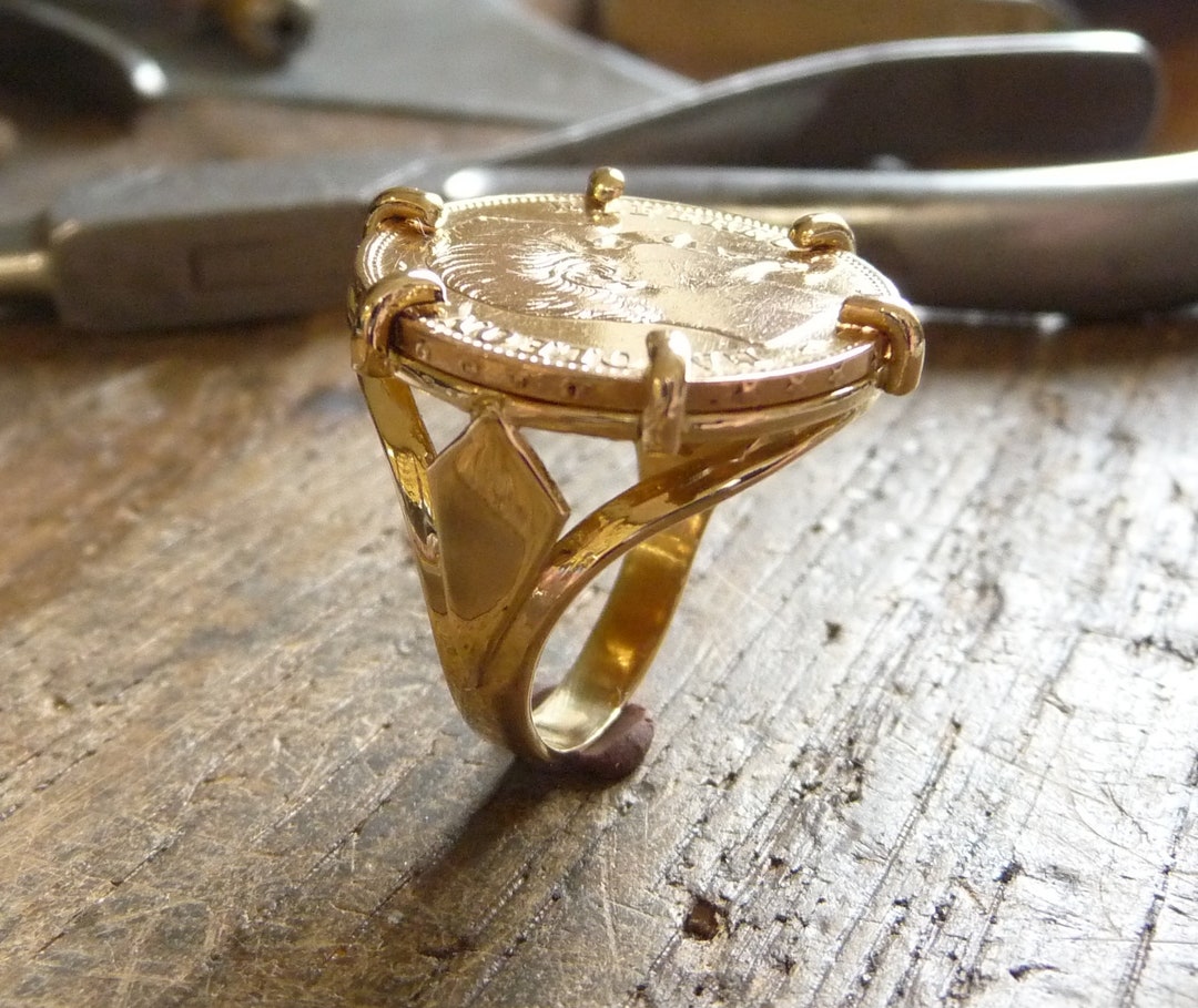 Bague pièce or, Bague Napoléon, 20 Francs Napoléon griffes sur