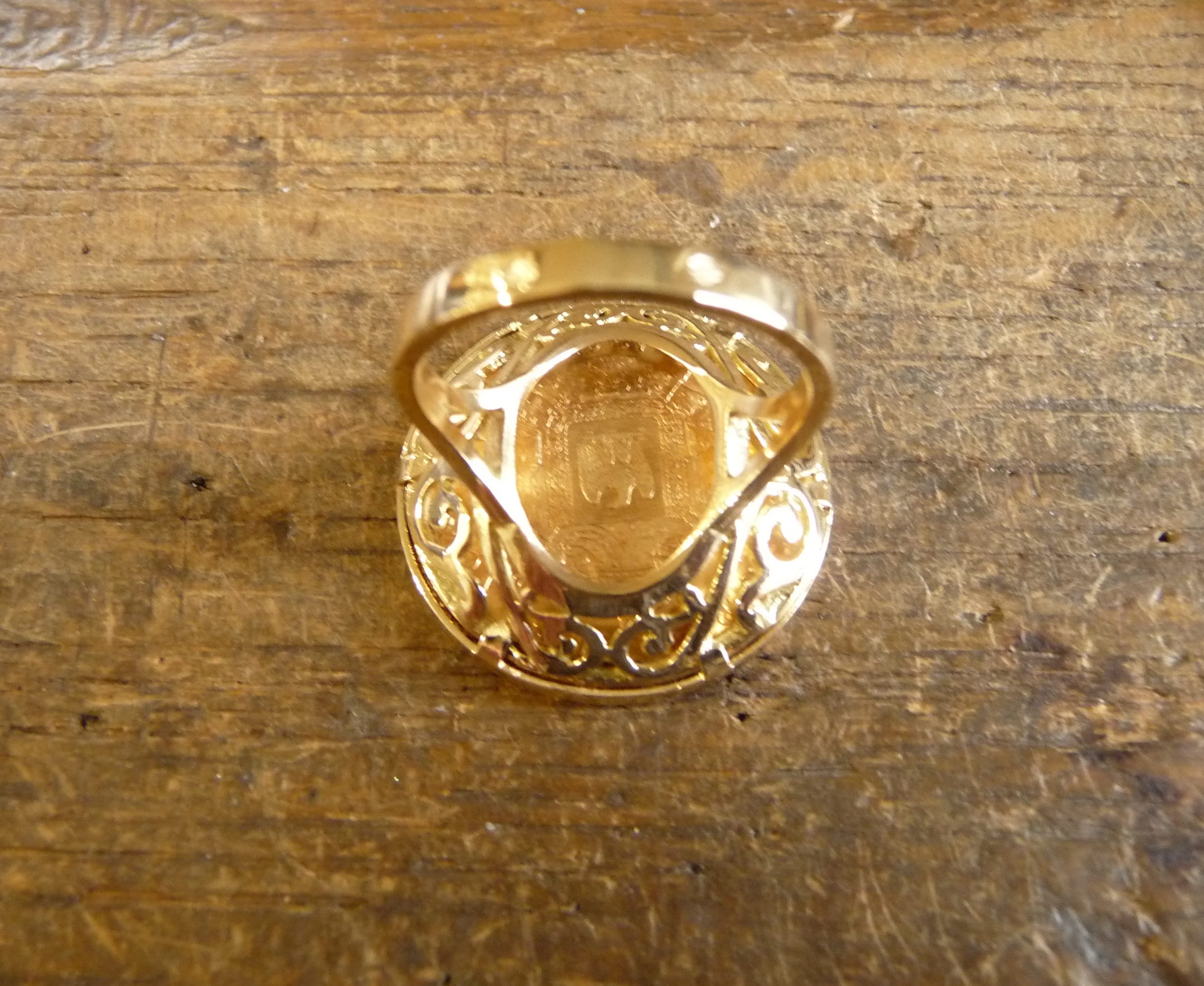 Bague pièce or, bague Napoléon, 20 Francs Napoléon sur panier repercé