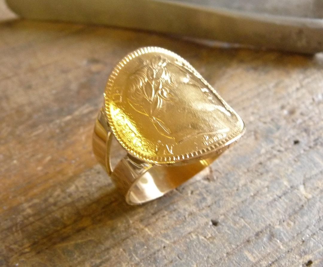 Bague pièce or, bague Napoléon, 20 Francs Napoléon corps large, bague