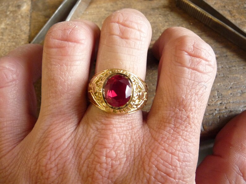 Man Ring Gold Ring US Army Gold Ring With Ruby Male Etsy