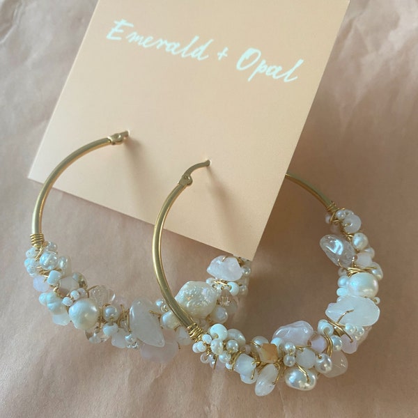 Ibiza Crystal and Freshwater Pearl Hoop Earrings