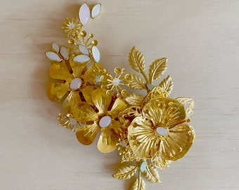 Marnie Gold Floral haircomb with opal crystals