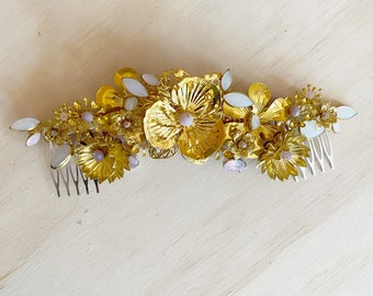 Marnie Gold Floral hair crown with opal crystals