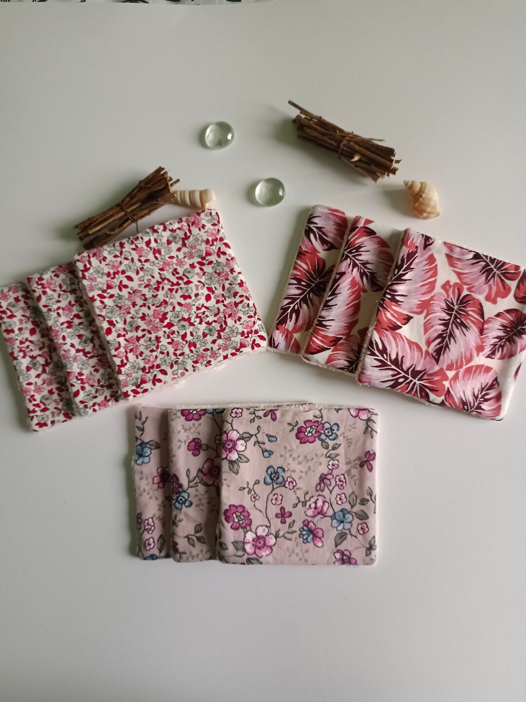 7 Lingettes Démaquillantes Lavables Bébé - En éponge De Bambou, Motif Pompier, Fait Main En France