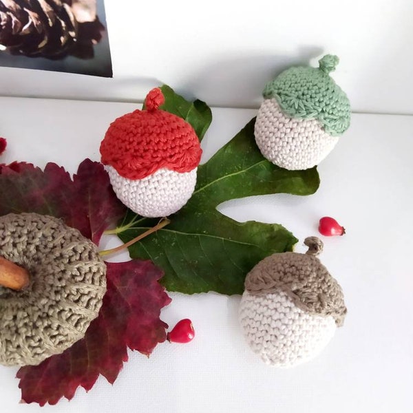 Décoration miniature crochet, miniature champignon, décoration nature, dînette enfant, champignon et gland, amigurami, décoration de table
