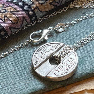 Vintage Israeli Phone Token Necklace: 1980s Asimon Coin, Sterling Silver Chain