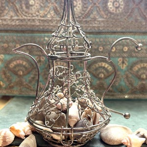 Israel Seashells in Filigree Genie Lamp, Bohemian Home Decor, with Hebrew Kaballah Blessing, Support Israel, Chanukah Gift, Gift Wrapped