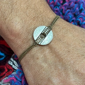Vintage Israeli Asimon Coin Bracelet: 1980s Phone Token, Bronze Chain
