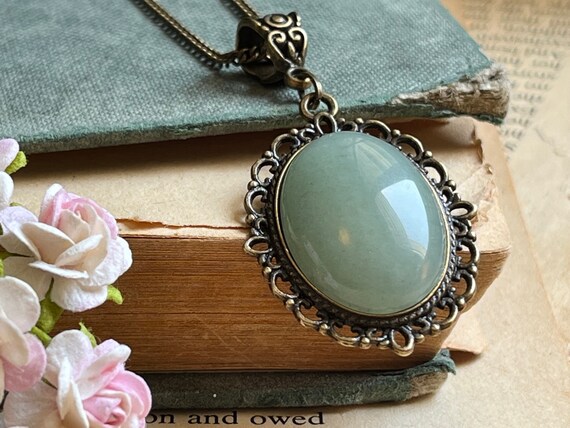 SALE Green Aventurine Gemstone Necklace Fine Bronze Filigree
