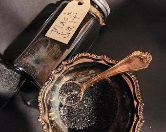 Black salt, witch's salt, protection salt, glass jar of black salt, Witchcraft, witch tool, witchcraft supplies