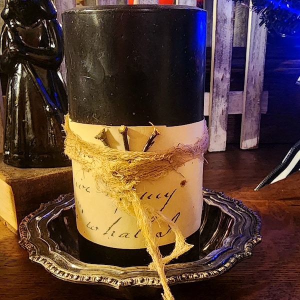 Chat Noir pillar candle, black cat pillar candle, black pillar, Samhain candle, Halloween candle, spice scent pillar,  mystical candle,