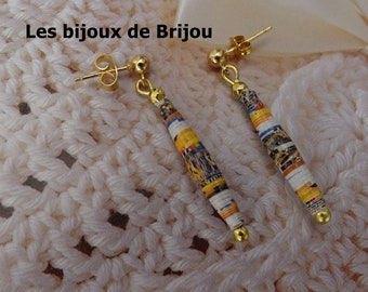 Boucles d'oreilles en perles longues de papier et métal doré