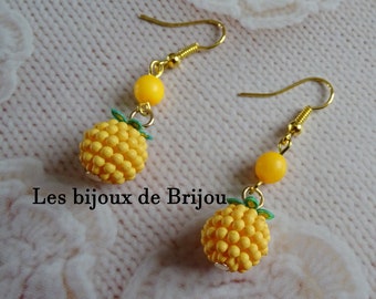 Boucles d'oreilles fruités orangé/jaune et doré