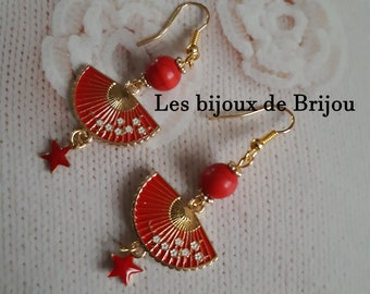 Boucles d'oreilles longues, estampes, perles et pics