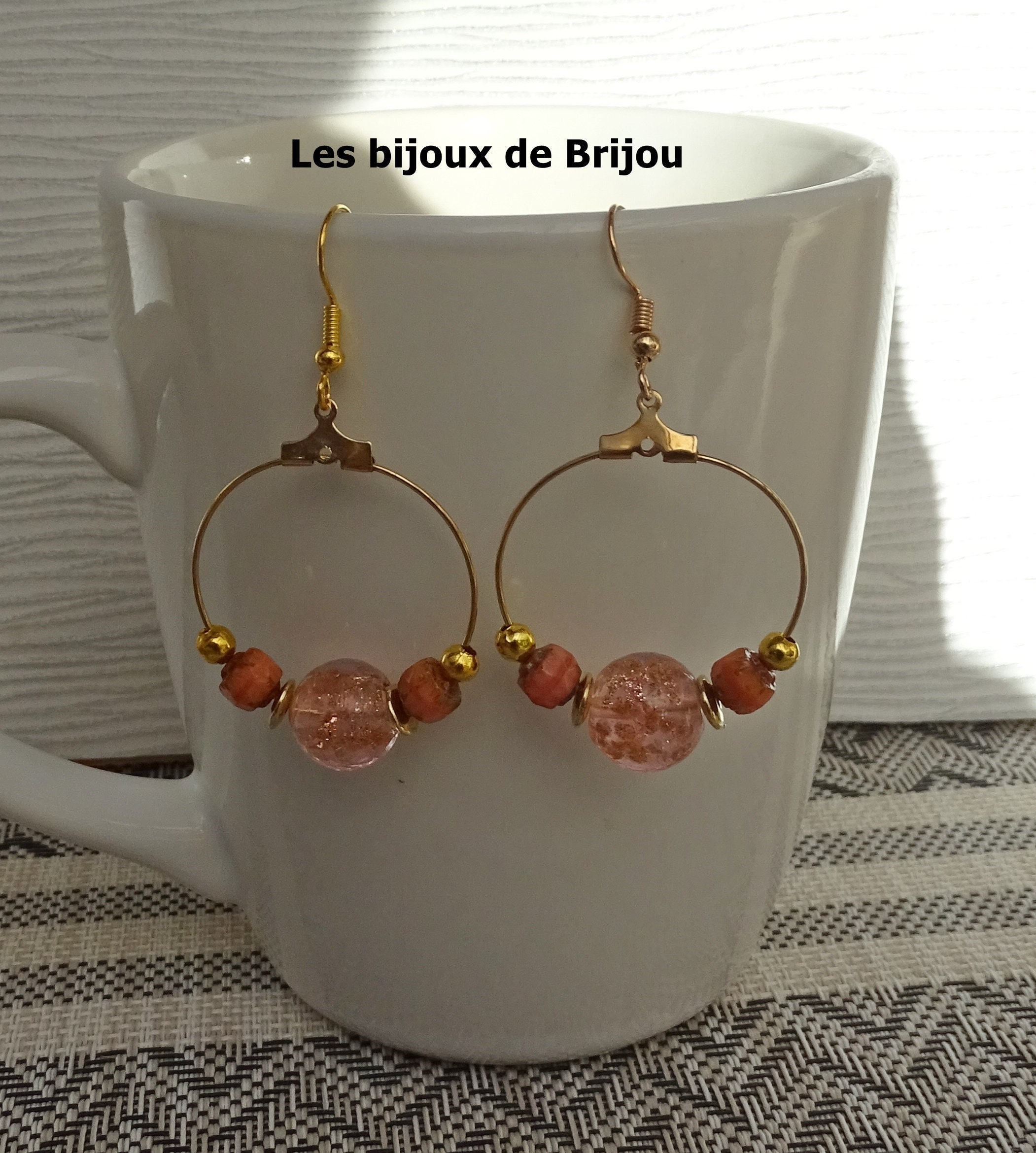 Boucles D'oreilles Créoles Fantaisie Argentées Avec Perles émaillées Rose - 4cm - Neuf Avec étiquettes