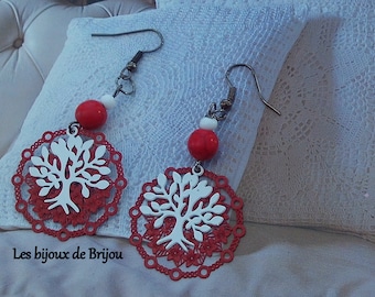 L'arbre blanc - Boucles d'oreilles rouge et blanc