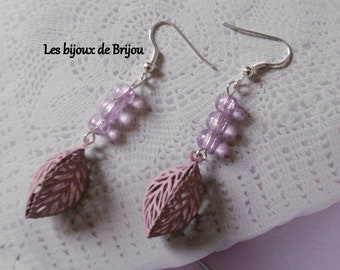 Boucles d'oreilles, pendentifs creux 3D vieux rose, et perles en verre craquelé