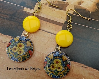 Boucles d'oreilles lumineuses, fleuri et jaune