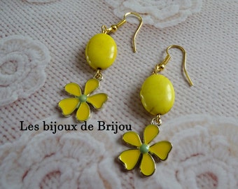 Boucles d'oreilles lumineuses jaune à fleurs