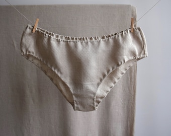 Natural linen panties. Undyed flax linen lingerie. Flax and natural rubber briefs for women. Lithuanian linen underwear. Flax linen lingerie