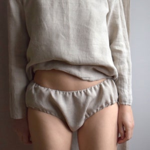 Linen panties with natural rubber band. Undyed flax linen lingerie. Lithuanian linen underwear for women. Natural flax linen panties.