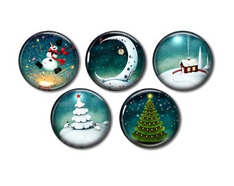 Cabochons résine 25mm ou 20mm lot de 5 au choix, rond, à coller - Winter Magic Noël Neige Sapin