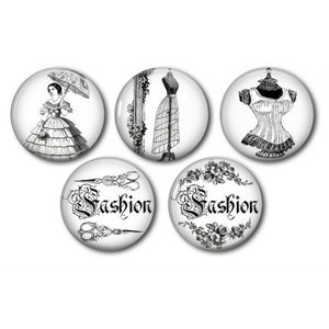 Cabochons résine 25mm ou 20mm lot de 5 au choix, rond, à coller -  Couture, Fashion, Mannequin 01