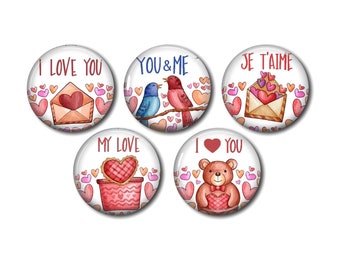 Cabochons résine 20 ou 25 mm au choix, à coller, rond, LOVE 04 amour,coeur,saint-valentin