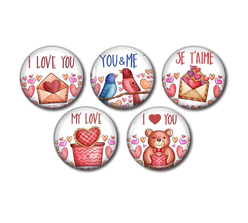 Resin cabochons 20 or 25 mm of your choice, to stick, round, LOVE 04 love, heart, Valentine's Day image 1