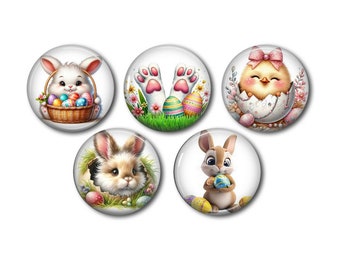 Round resin cabochons 20 mm or 25 mm of your choice, set of 5, to stick - Easter Bunny Egg Flower 03