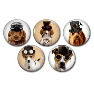 Cabochons résine 25 mm ou 20 mm au choix, lot de 5 , rond, à coller - Chien Steampunk 01