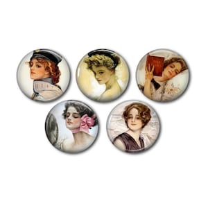 Cabochons résine 25mm ou 20mm lot de 5 au choix, rond, à coller - Femme Lady Vintage  01