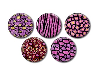 Lot of 5 resin cabochons, to stick, round, of your choice 20 or 25 mm Glitter Graphic Animal Pattern