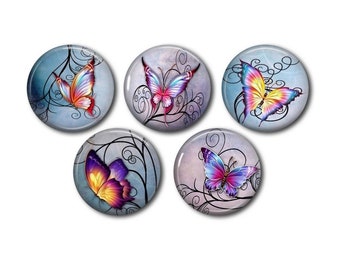 Cabochons résine 25mm ou 20mm lot de 5 au choix, rond, à coller - Papillon 01