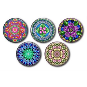 Cabochons résine 25mm ou 20mm lot de 5 au choix, rond, à coller - Mandala, kaléidoscope 02