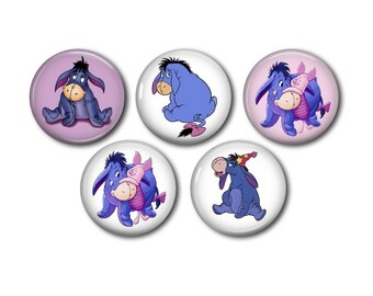 Cabochons résine 25mm ou 20mm lot de 5 au choix, rond, à coller - Bourriquet, eeyore, Winnie  01