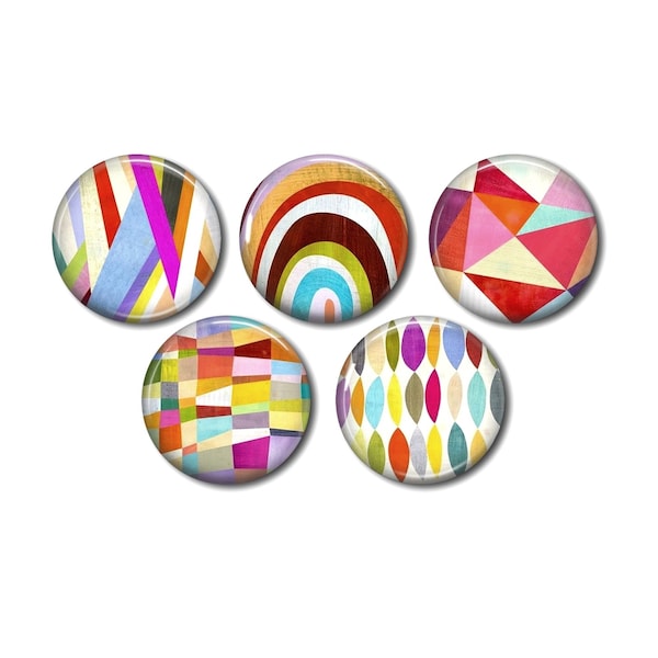 Lot 5 cabochons résine rond, à coller, au choix 20 ou 25 mm Motif Graphique Abstrait Multicolore