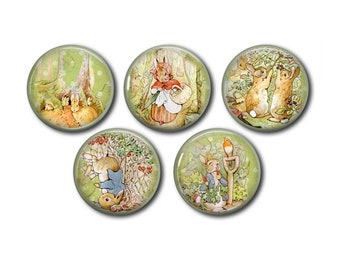 Resin cabochons, 25 or 20 mm of your choice, to glue, round, set of 5, Peter Rabbit, Lapin 01