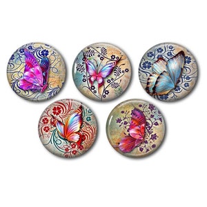 Cabochons résine 25mm ou 20mm lot de 5 au choix, rond, à coller - Papillon 04