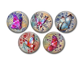 Resin cabochons 25mm or 20mm set of 5 of your choice, round, to glue - Butterfly 04
