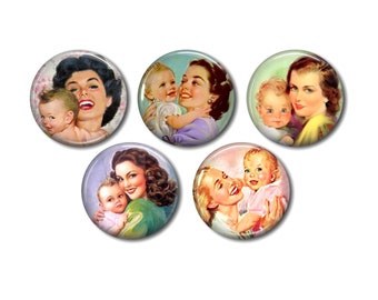 Resin cabochons 25 mm or 20 mm of your choice, set of 5, round, to stick - Mom Child Mother's Day